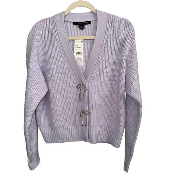 NWT! French Connection Women's Babysoft Sparkly Bow Cardigan - Picture 3 of 9